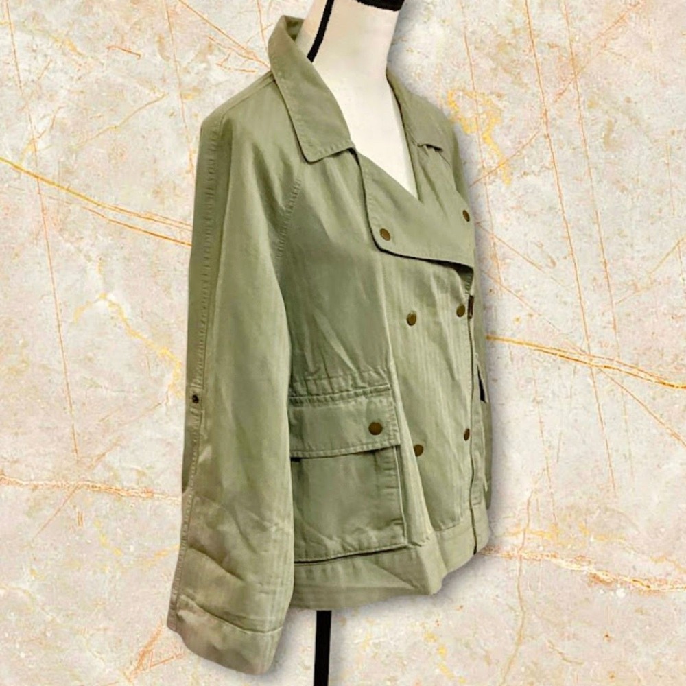 Loft Women's Utility Jacket Motto Linen/Cotton Roll-Tab Sleeve Pockets in Large